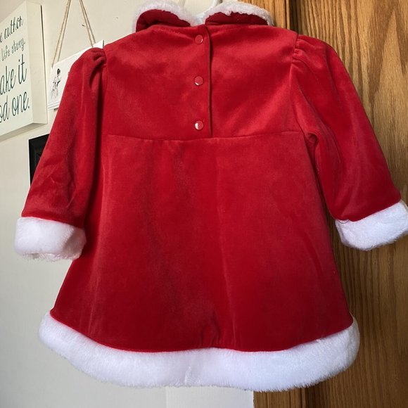 12 mos red velvet w/ faux fur HOLIDAY Christmas DRESS - Picture 4 of 4